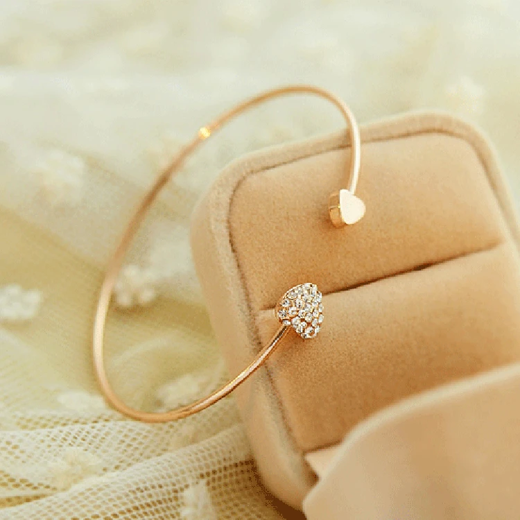 

Full Diamond Heart Heart Bracelet With Opening Gold Plated Bracelet With Double Heart Bracelet For Women