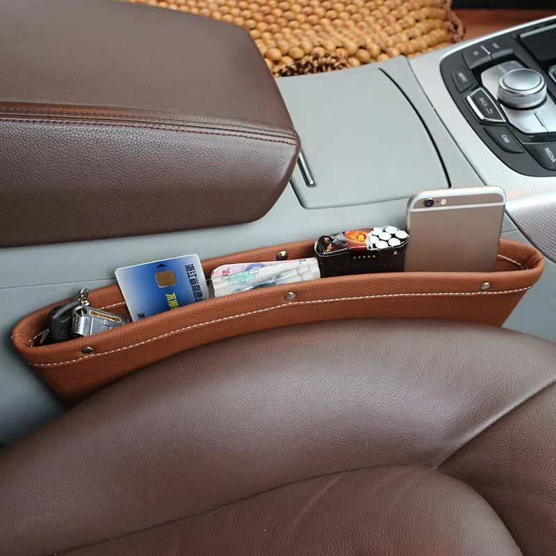 

Sale 1pcs Car Slit Box Organizer PU Leather Catch Catcher Caddy Car Seat Gap Pocket Storage Glove Slot Storage