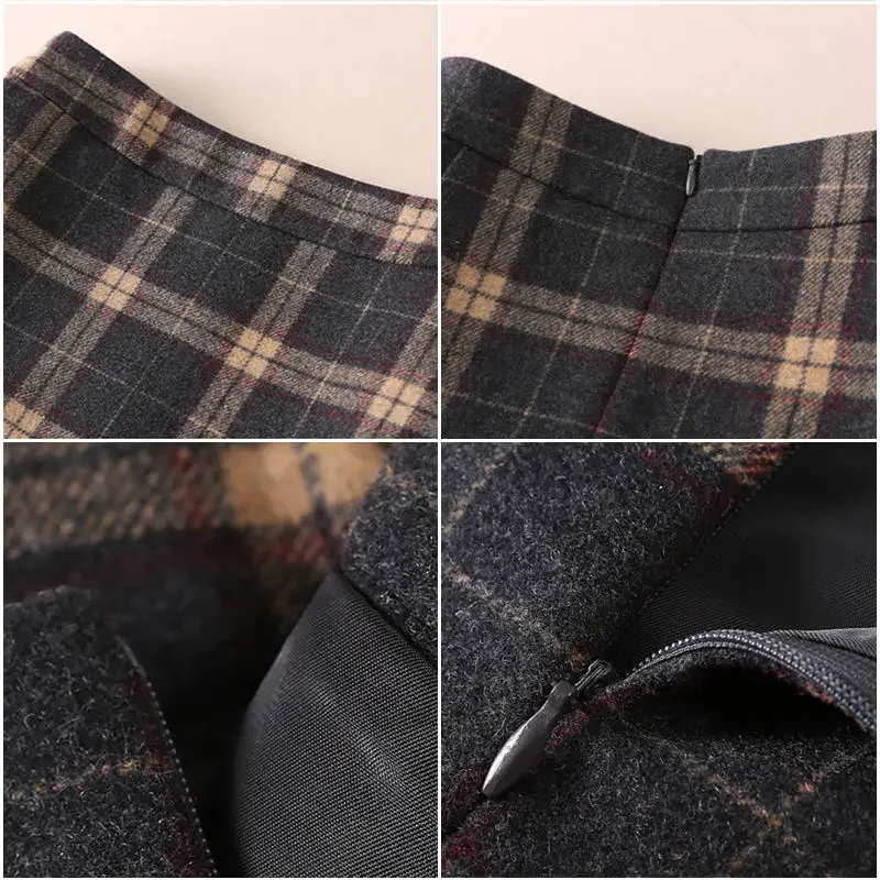 Шерстяная Юбка в клетку Женская осенне-зимняя юбка с высокой талией шерстяные
