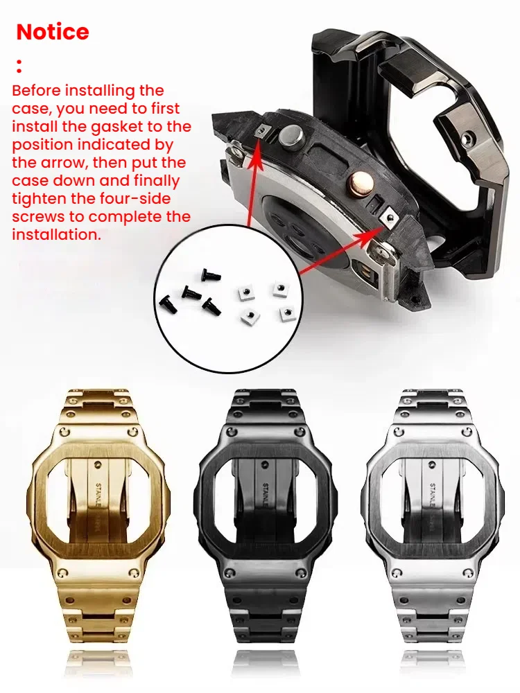 Фото Комплект из нержавеющей стали для Casio DW-H5600, корпус браслета, металлический ободок, 3 цвета, серебристый, золотой, черный G-Square H5600, аксессуары для ремонта для мужчин №2