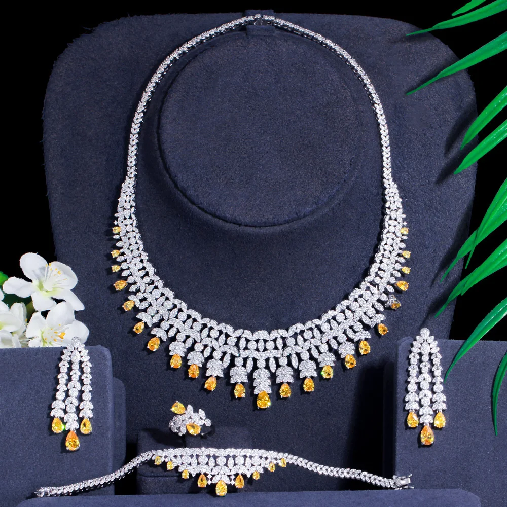 Дорогие свадебные ювелирные изделия Pera 4 шт. набор ювелирных изделий с желтым и