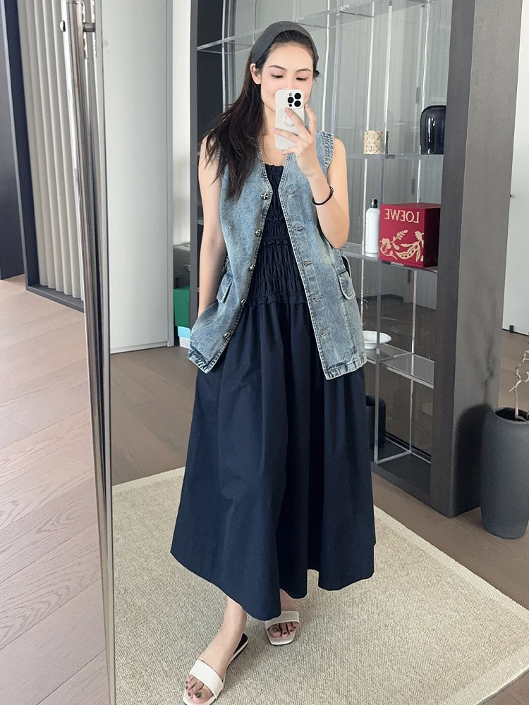 Meiyang [в наличии] Жилет Banxia Джинсовый джинсовый хлопок | Уличный жилет без рукавов с