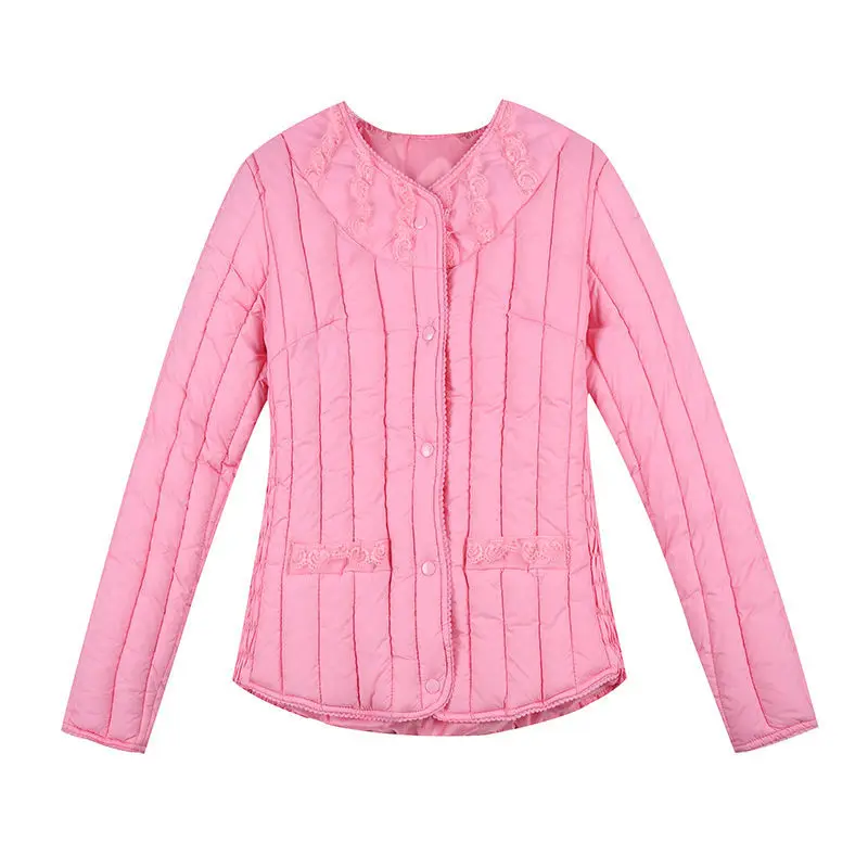 Parka Women's Slim Short Coats Jackets 2023 Winter Fashion Cotton-Padded Lace Splicing Thickening Keep Warm Skinny Parkas Woman