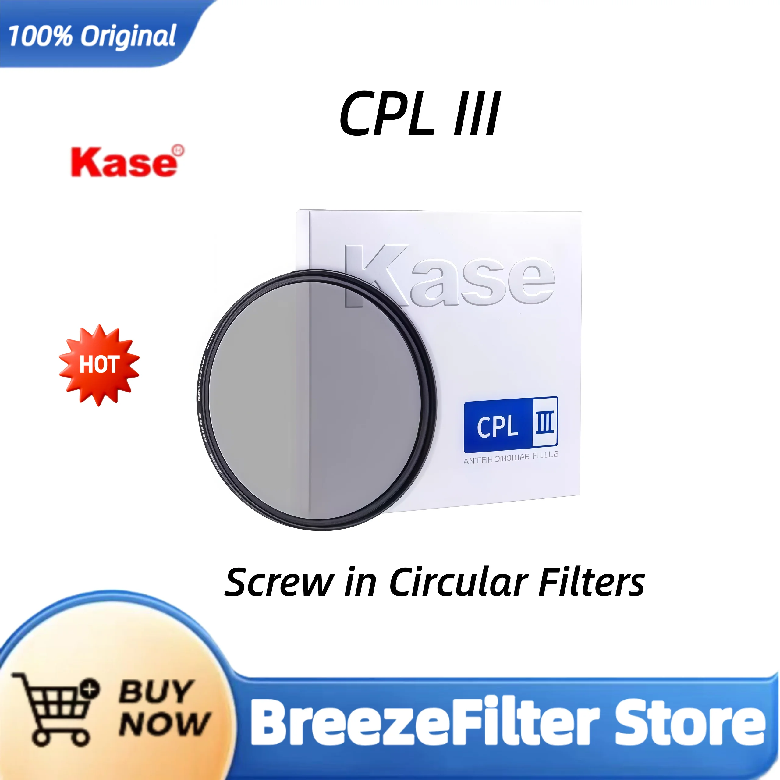 Фото Фильтр-поляризатор Kase HD CPL III с ультранизким коэффициентом отражения 0,1%, оптическое стекло, размеры 43 мм-77 мм, 82 мм, 95 мм. №3
