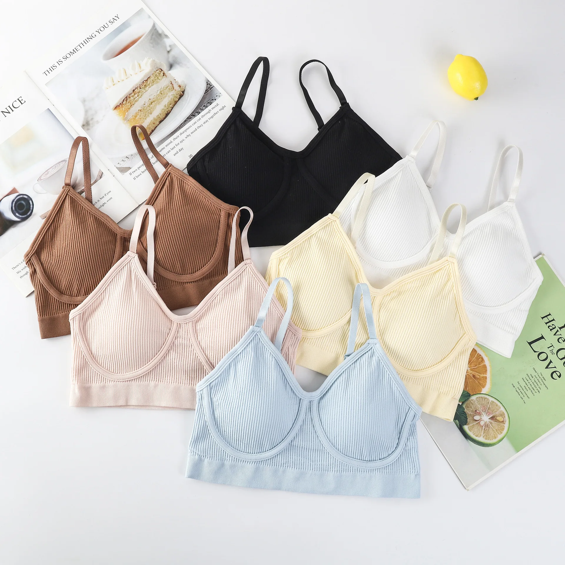 

Striped Bra Top Women Crop Tube Top Fixed Chest Padded Nylon Adjustable Bralette Underwear Female Brassiere