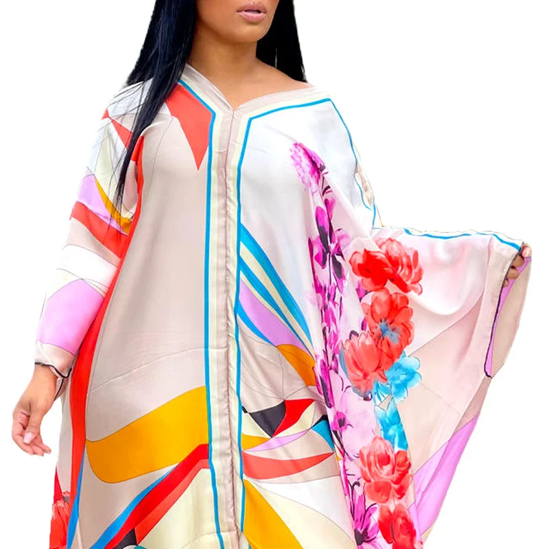 Женское летнее платье для матери с большим цветочным принтом и рукавом летучая