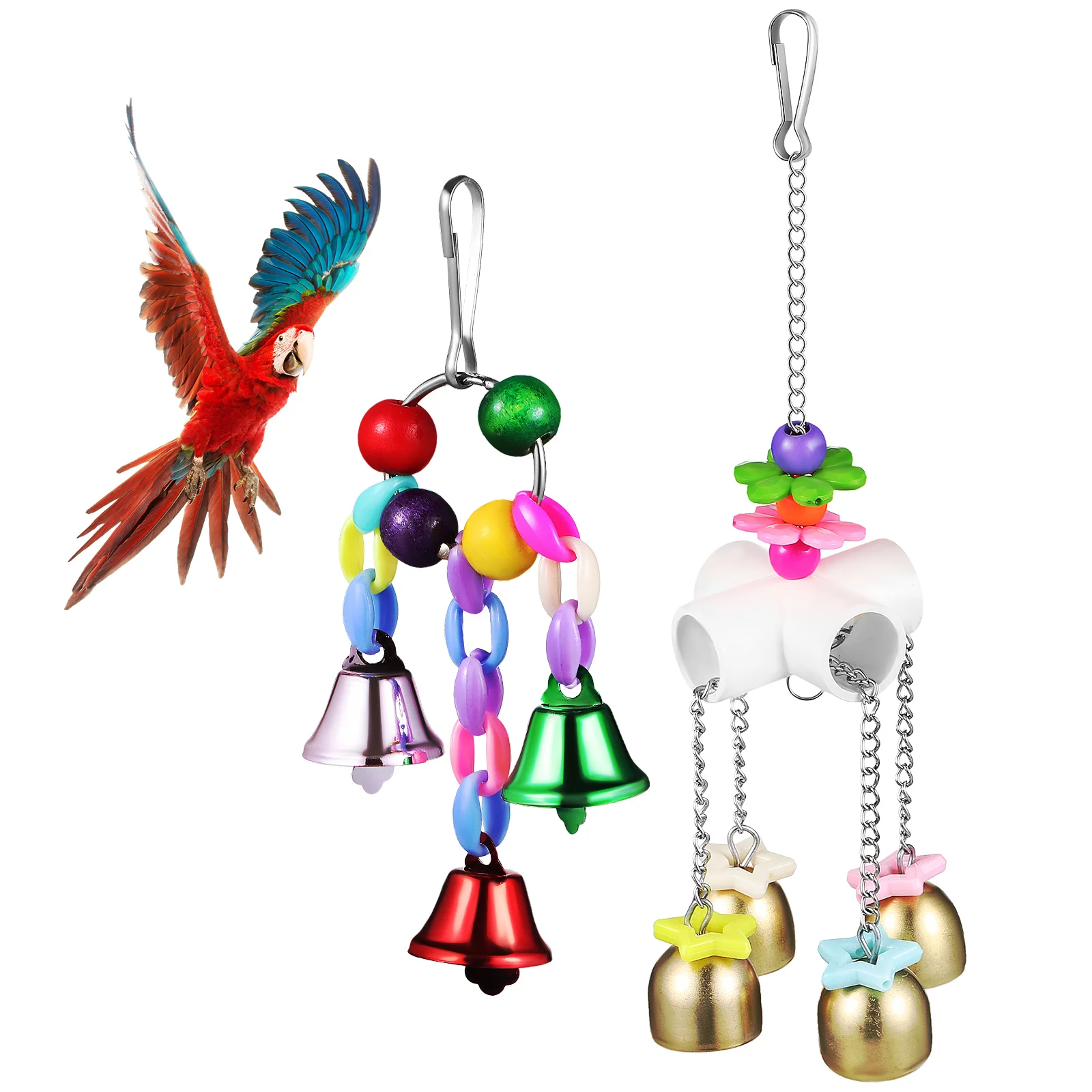 

2Pcs Parrot Hanging Bell Toy Colorful Climbing Ringing Bells Bird Chewing Toy for Parakeet Cockatiel Conure
