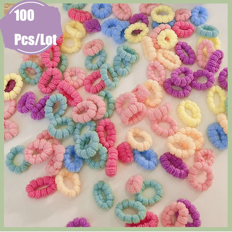 

100Pcs/Lot Children Hair Accessories Candy Color Elastic Hair Bands Flower Rubber Rope No-Box Scrunchie Girls Headdress Headwear
