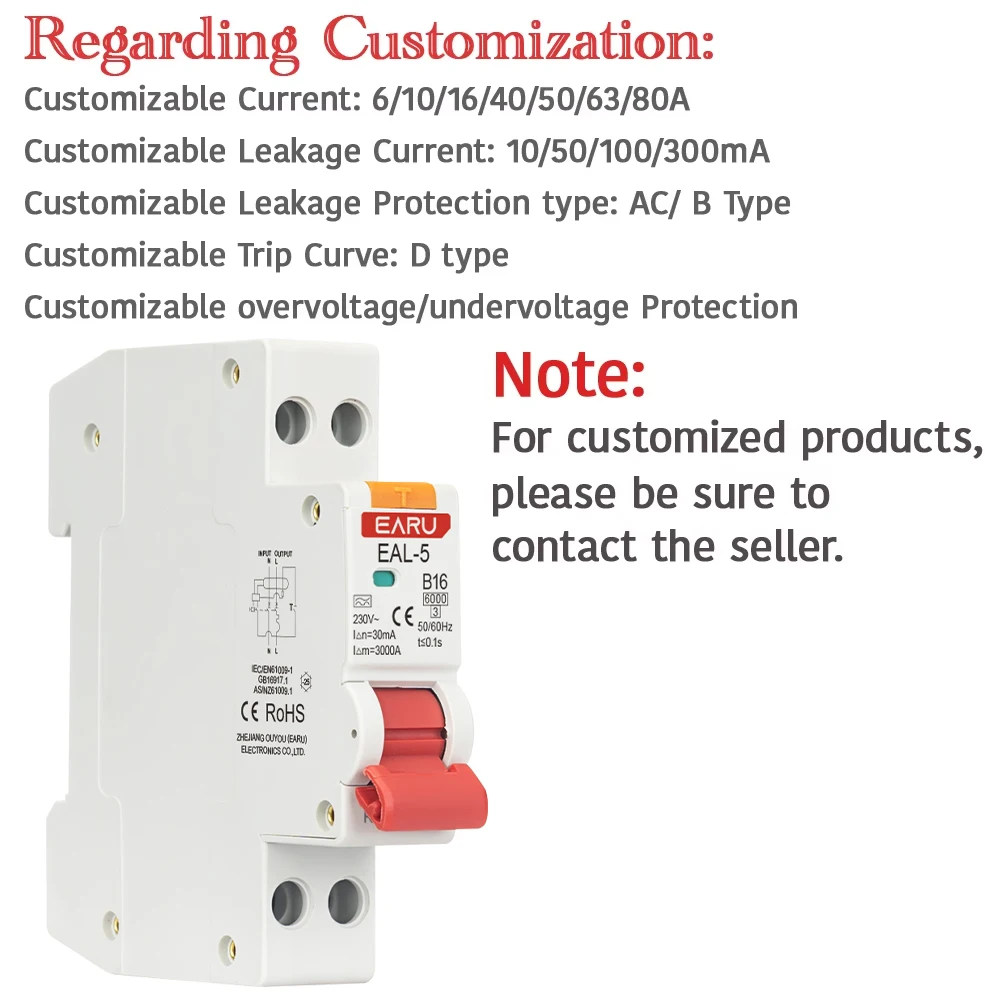 Фото 18 мм 1P + N AC 230 В Тип A 6A-40A B C Curve RCBO MCB Автоматический выключатель остаточного тока от короткого тока 30 мА Защита от утечки №5