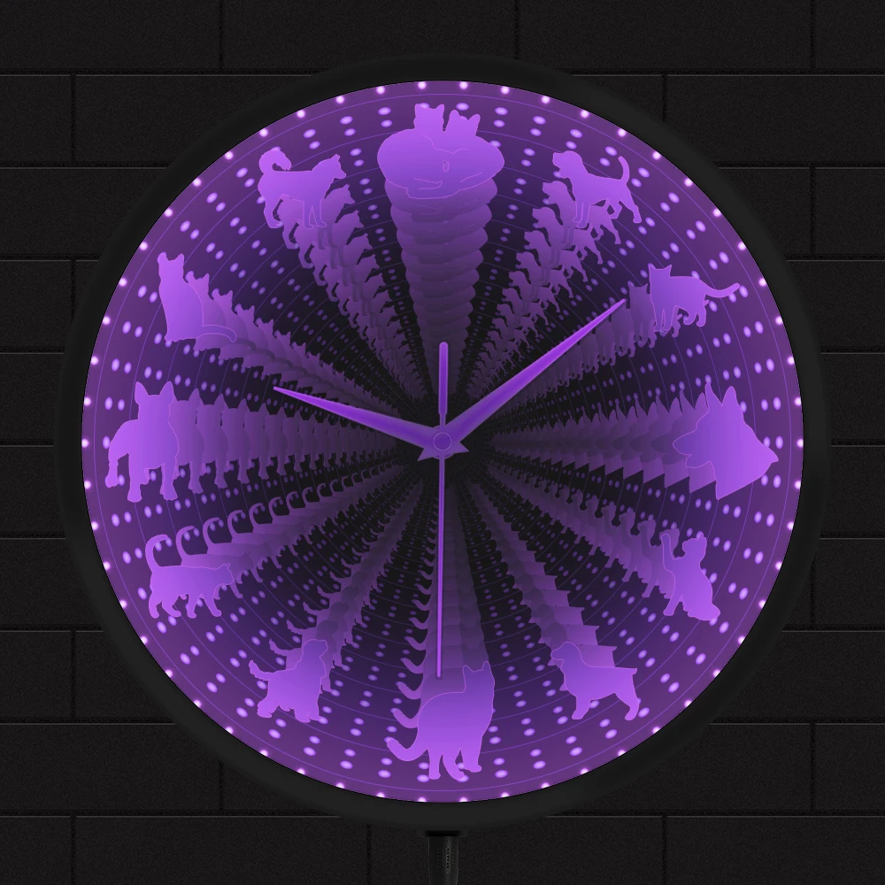 

Cute Dog and Cat LED Infinity Mirror Wall Clock Veterinary Clinic Neon Light Sign Luminous Wall Clock Animal Lovers Vet Gifts