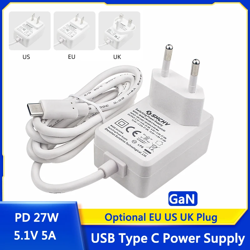 5 1 В А PD 27 Вт USB Type C зарядное устройство GaN адаптер питания с вилкой ЕС США