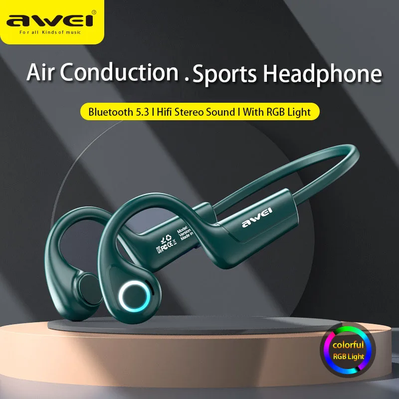 

Awei A886 Pro Air Conduction Bluetooth Headphone Sports Earphone Waterproof Wireless Headset with Mic Ear-hook TWS Hifi Stereo