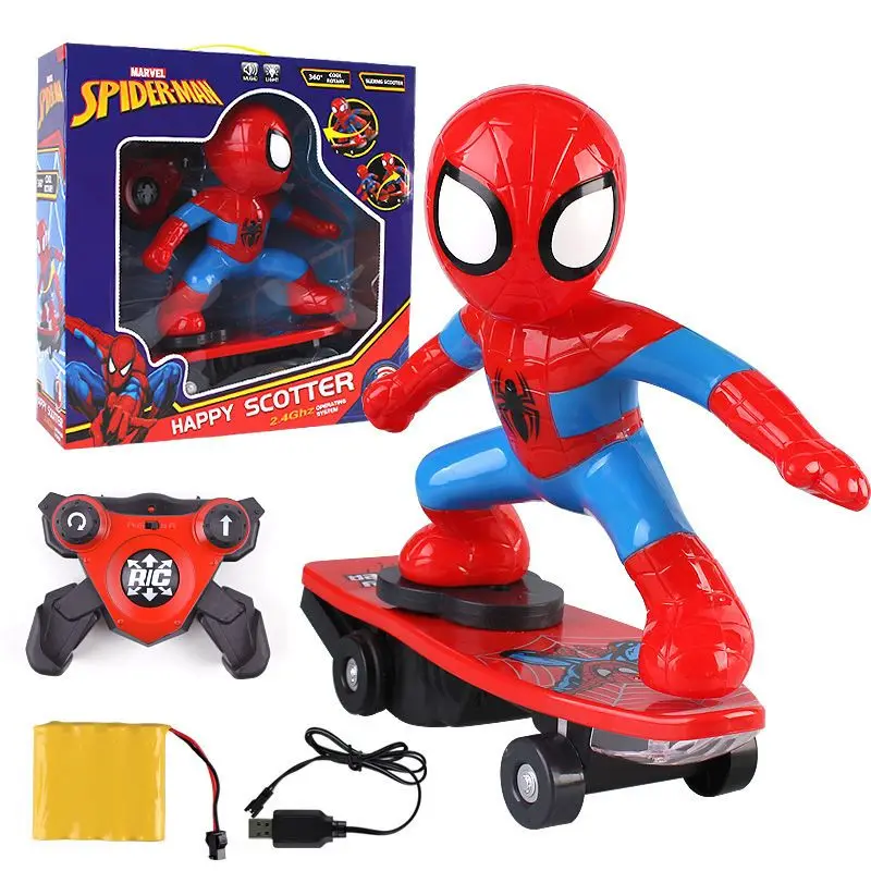 The Avengers Spiderman Automatic Flip Rotation Skateboard Acousto-optic Car Electric Music Toy Stunt Scooters For Kids Gift Toy