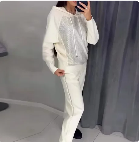 Спортивные штаны женский комплект модные лоскутные толстовки с бриллиантами