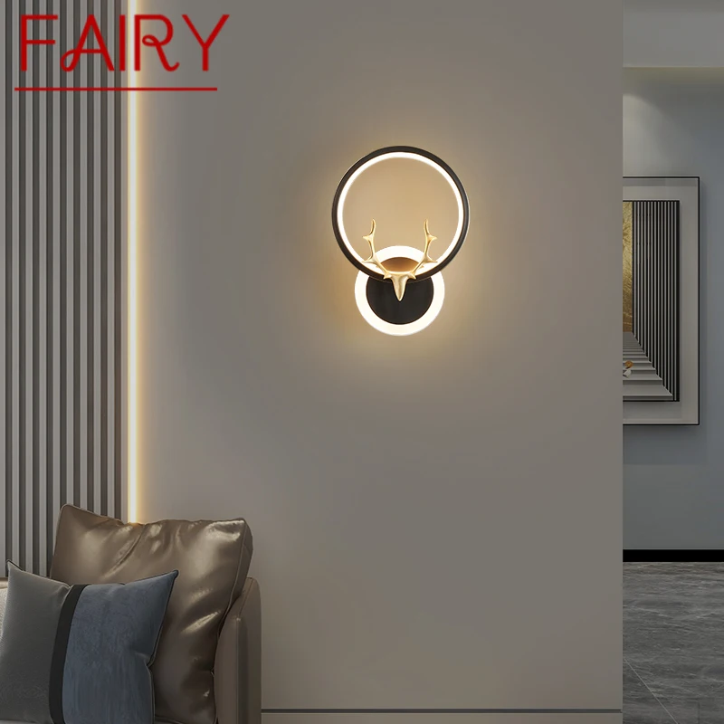 

FAIRY Modern Black Brass Sconces Light LED 3 Colors Luxury Decorative Beside Lamp for Home Bed Room