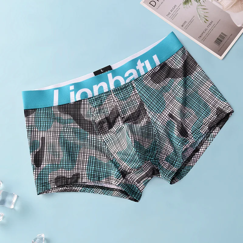 2023 Men Underpant Ultra Thin Sexy Boxer Underwear Man Seamless Panties Breathable Lingerie Printing Shorts Male Ice Silk Boxers