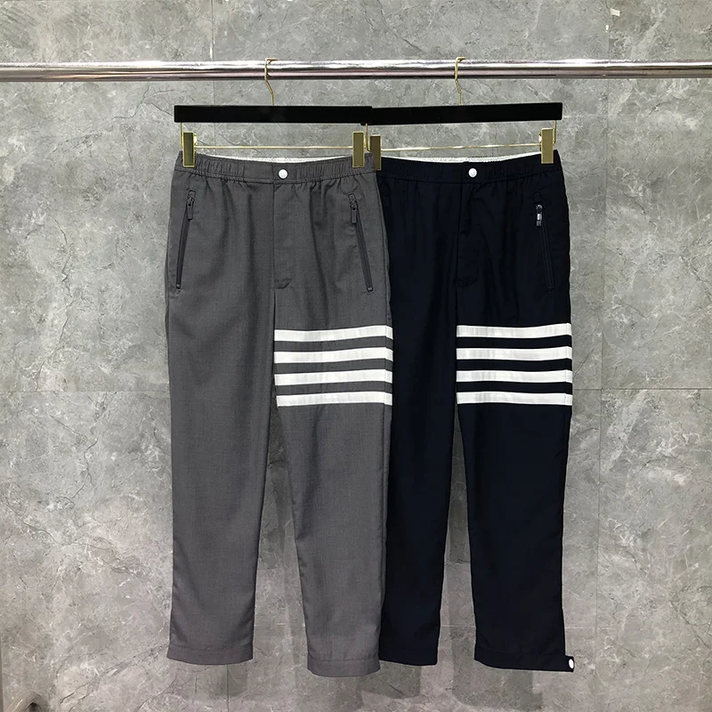 

TB THOM Cropped Pants For Men Casual 4-bar Striped Suit Pants Men's Business High Quality Ankle-Length Silm Formal Trousers