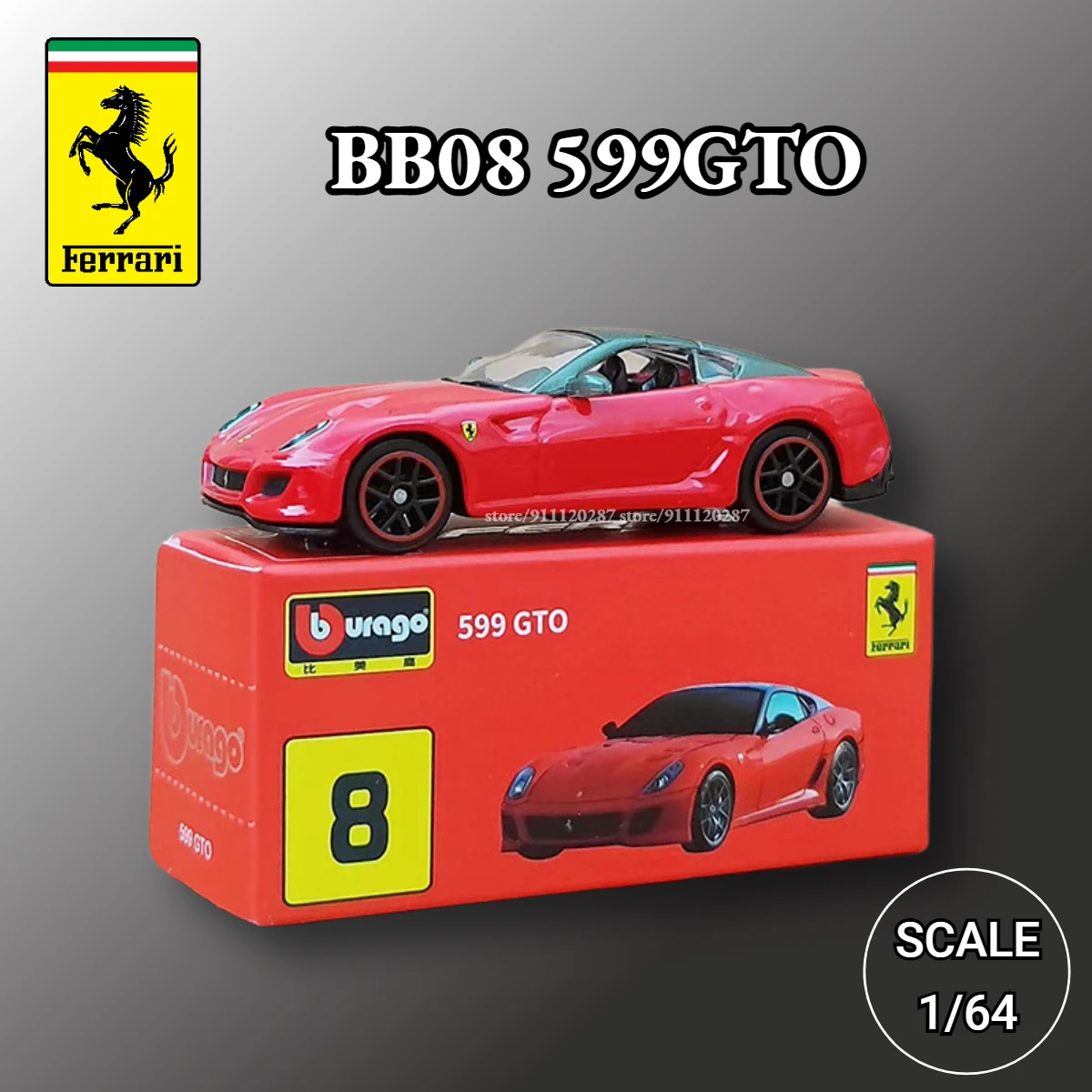 

Bburago 1:64 Ferrari Miniature Car Model, BB08 599GTO Scale Enzo F12tdf F50 F40 458 488 GTB Diecast Vehicle Replica Toy