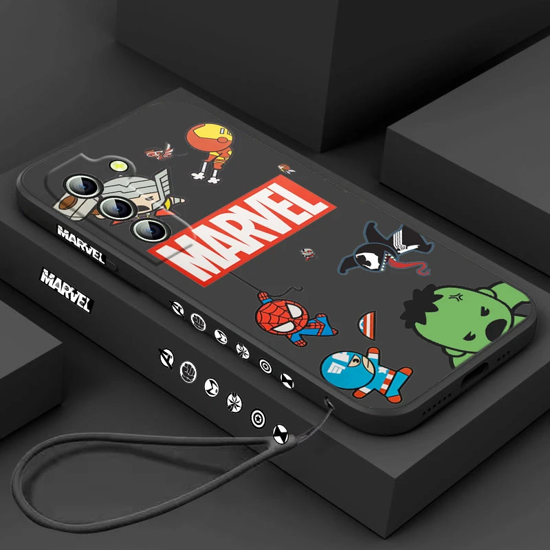 

Marvel Hero Hulk Cartoon Phone Case For Samsung Galaxy S23 S22 S21 S20 FE Ultra Plus S10 Lite 5G Liquid Left Rope