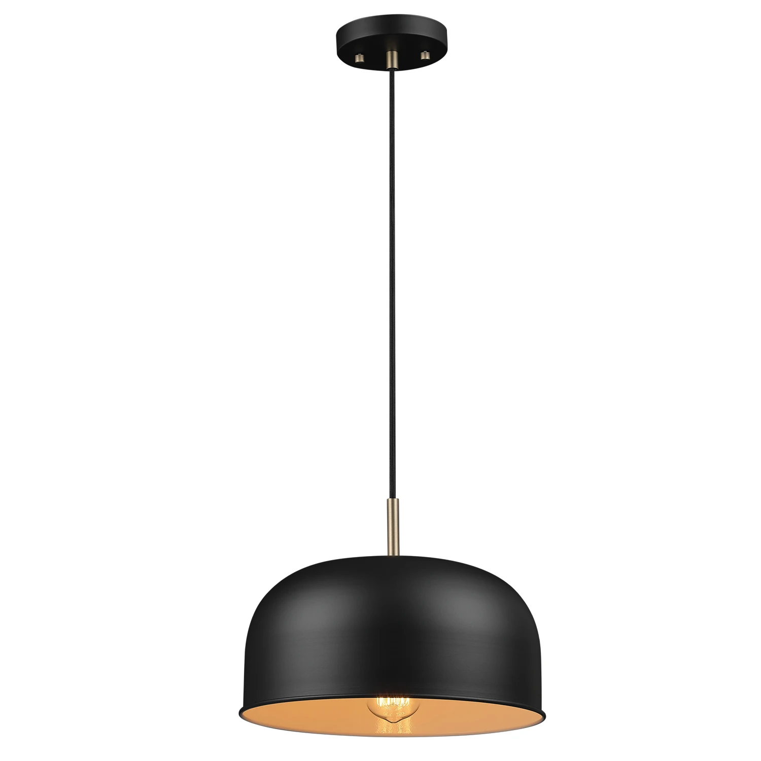 

HMTX Emerson 1-Light Matte Black Pendant Light with Matte Brass Accents, 44846