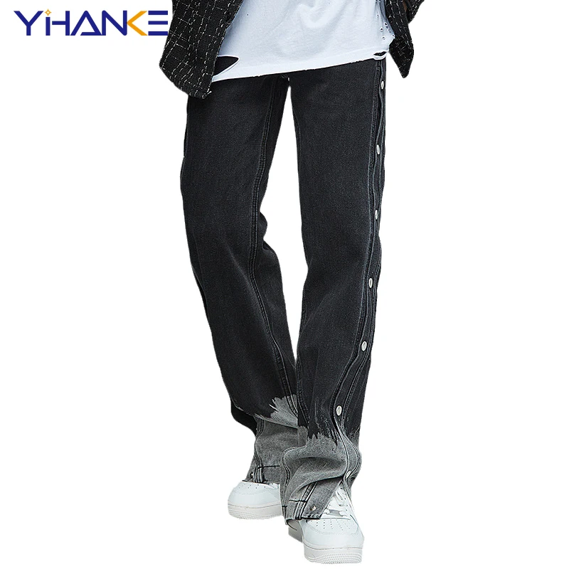 New Jeans Men's Feet Gradient Color Trendy Men's Trousers Loose Straight-leg Pants Casual Feet Slit Trousers Street Men's джинсы