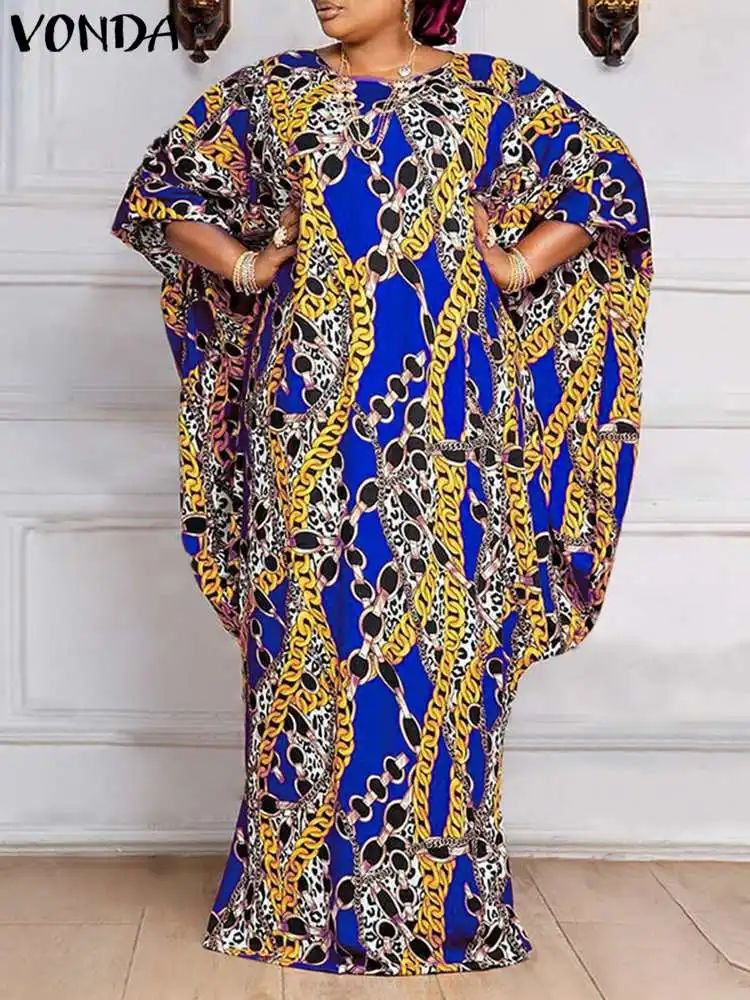 

Vintage Women Maxi Dress 2022 VONDA Vintage Bat Sleeve Bohemian Printed Summer Sundress Loose Robe Casual Party Vestidos Robe