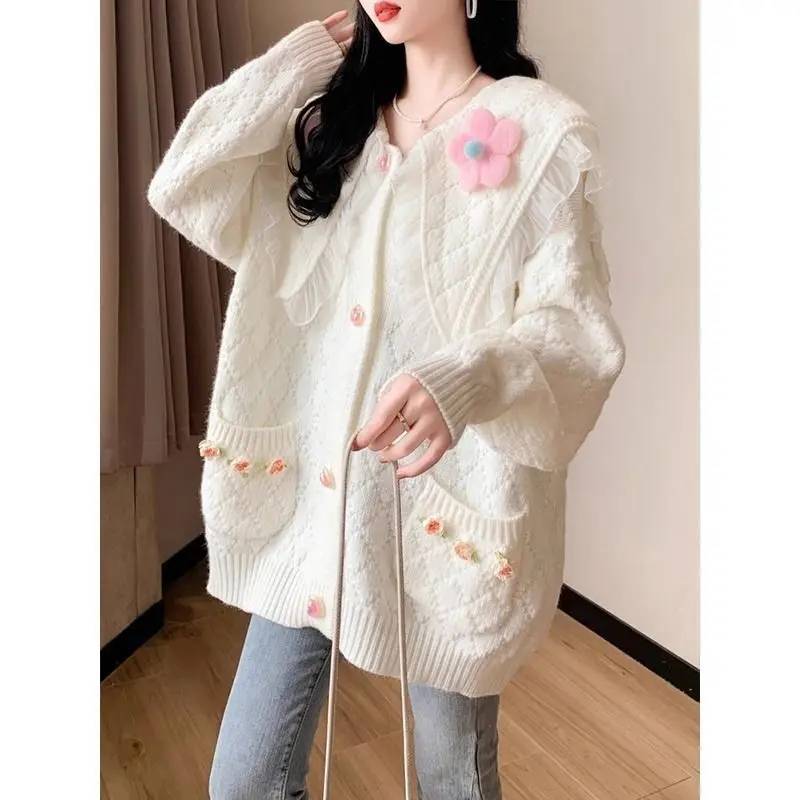 Осенне-зимний новый милый вязаный корейский кардиган в ленивом стиле и