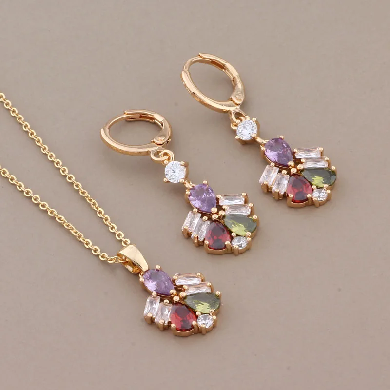 

New Trendy 2023 Korean Style Gold Color Earrings Sets for Women Colorful Natural Zircon Luxury Quality Jewelry Set Gift
