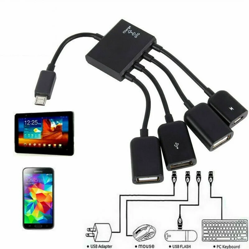 

Micro USB hub 4 in 1 male to female and dual USB 2.0 host OTG adapter cable UK