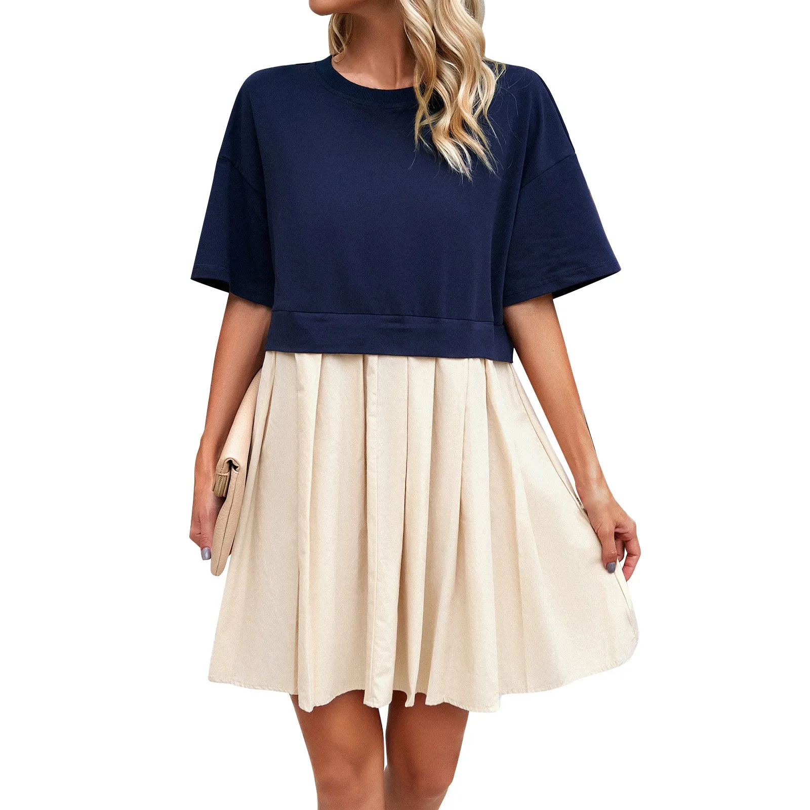 Женский свитшот большого размера однотонное платье с длинным рукавом и