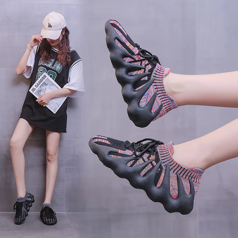 

2022 Korean Style Trendy Socks Shoes Women 'S Lace-Up Western Style Dad Shoes Fashionable Ins Style Casual Low-Top Sneakers