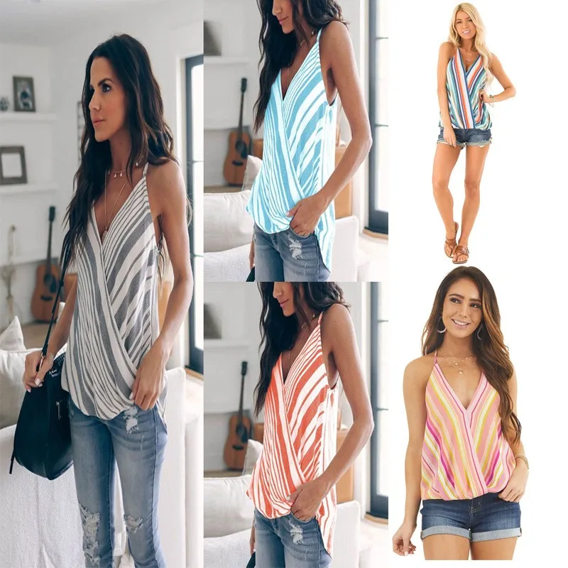 Promotion 2022 Spring/Summer New Women's Tank Top Fashion Sexy Solid Color Camisole V-Neck Cross I-Strap Chiffon Tops |