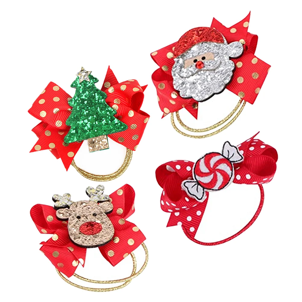 

4 Pcs Bow Tie Christmas Hair Ties Baby for Babies Sequins Band Polyester Snowman