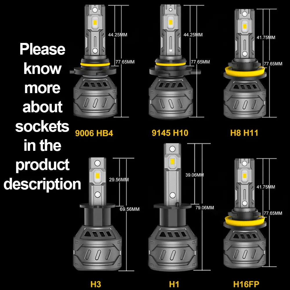 P1 LED Headlight Fog Light H4 H9 H11 9005 HB3 9006 HB4 9012 H7 H1 H13 P13W 880 881 H27W H3 2504 H16 9004 9007 Canbus 6000K White images - 6