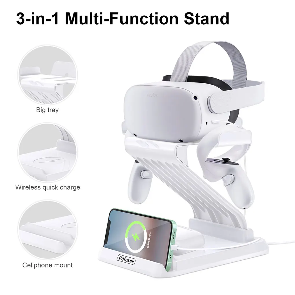 

Piifoxer DC 5V 3A VR Headset Charging Stand Phone Holder Home 3-in-1 Multifunctional Anti-slip Charger Accessory