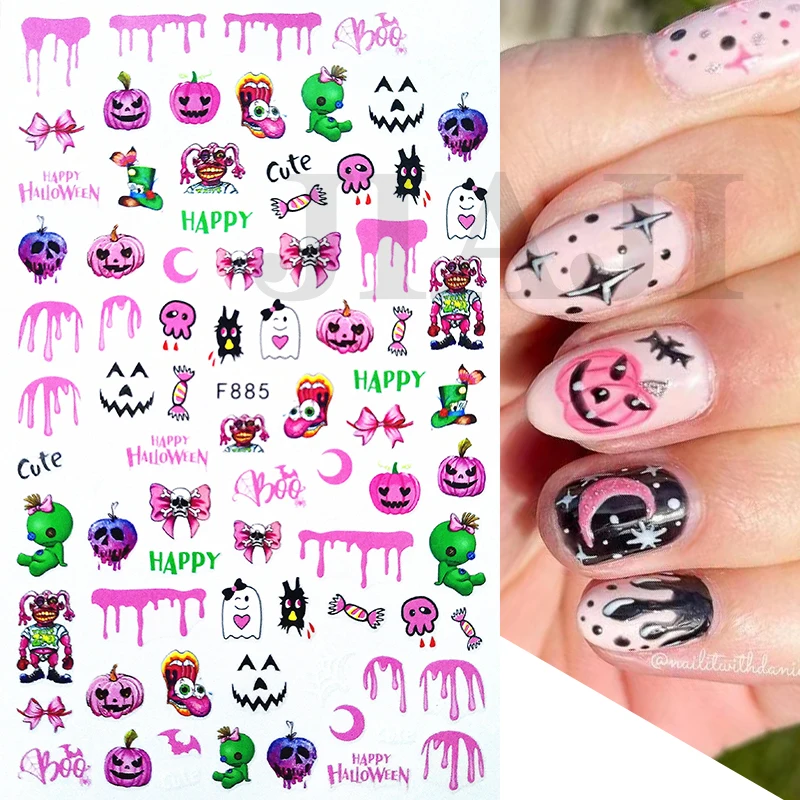 

Наклейки для ногтевого дизайна на Хэллоуин, трендовые слайдеры, аниме, милый жуткий череп, Мультяшные маникюрные рождественские украшения, ...