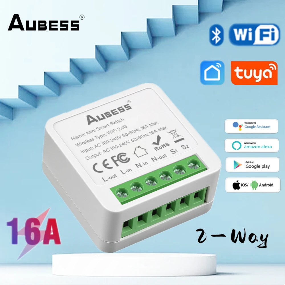 

Tuya 16A MINI Wifi Smart Switch Support 2-way Control Timer Wireless Switches Smart Home Automation Compatible With Alexa Google