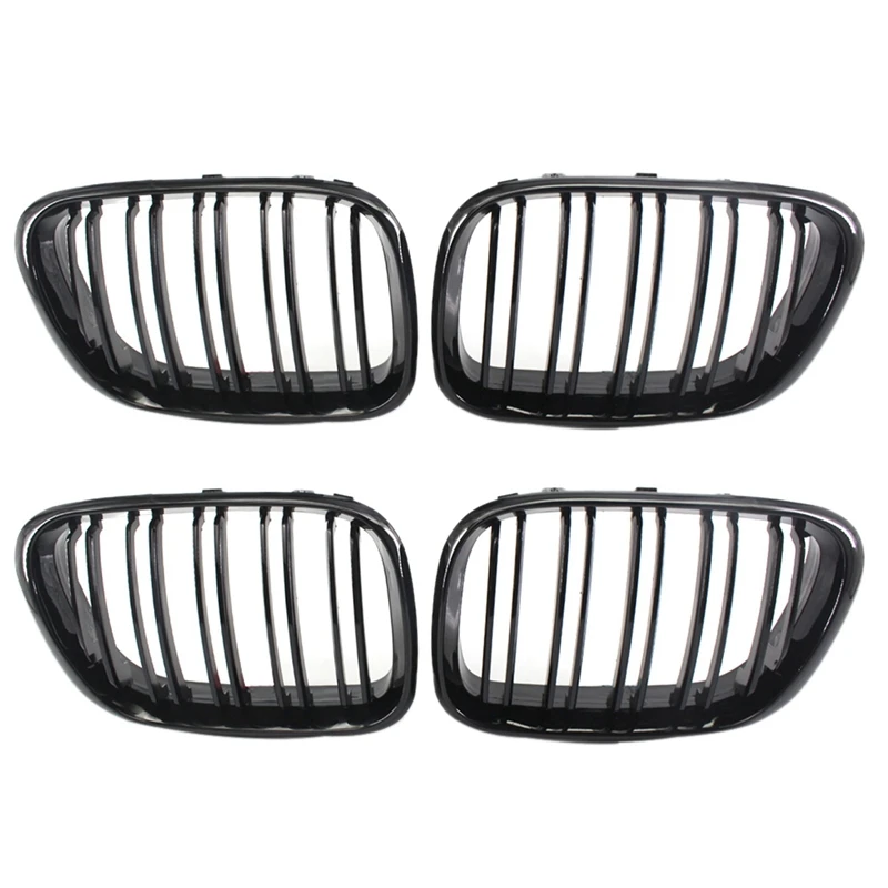 

NEW-2X Front Grill Grilles Kidney Grill Replacement for BMW X5 E53 1998-2003 Double Slat Sport Style Gloss Black