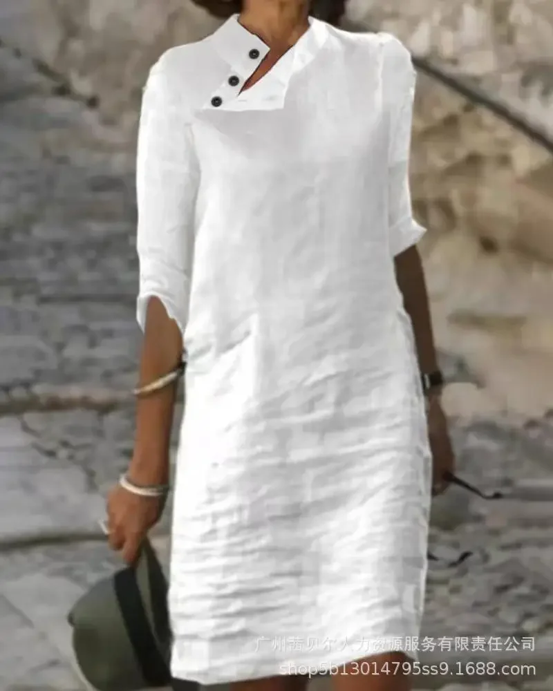 Модные женские платья аксессуары на пуговицах Повседневное платье из хлопка и