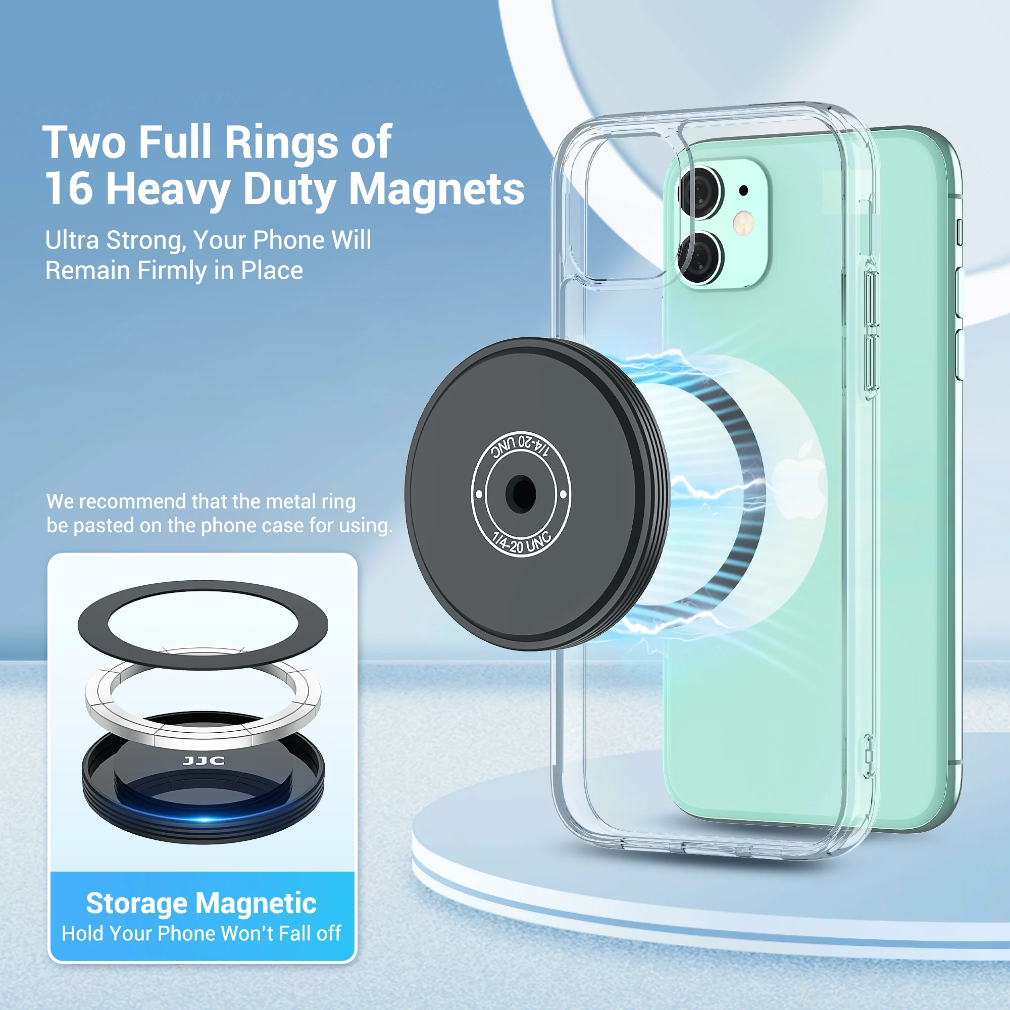 JJC 1/4 Magsafe screw Magnetic Mount Holder for iPhone 14 Pro Max/12 13 Pro Max 4.4 Lbs Suction Magnet Stand selfie Tripod Mount