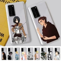 attack on titan phone case for samsung a51 a52 a71 a12 for redmi 7 9 9a for huawei honor8x 10i clear case