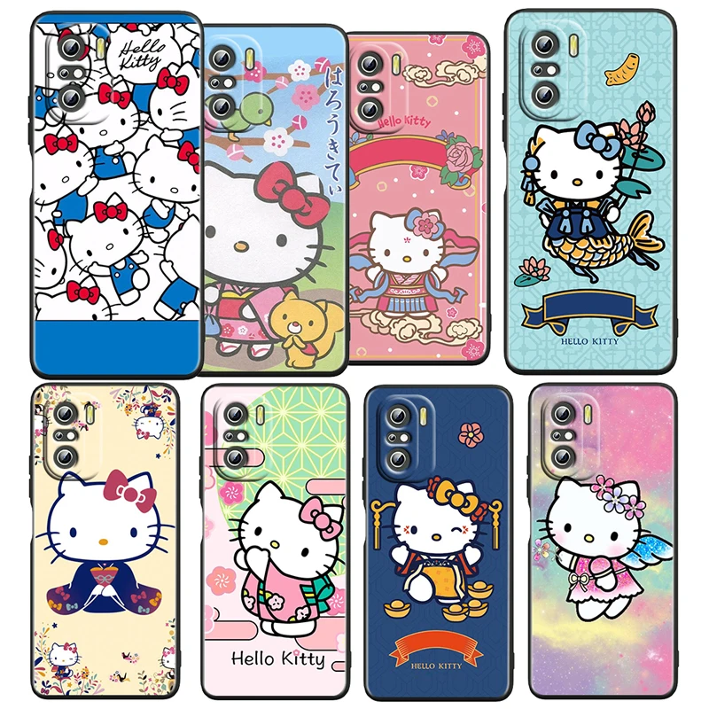 

Anime HelloKitty Cute Girls Case For Xiaomi Redmi K50 K40 Gaming 11 Prime 10 10C 9AT 9C 9T 8 6A 4X 5G TPU Black Phone Cover Capa