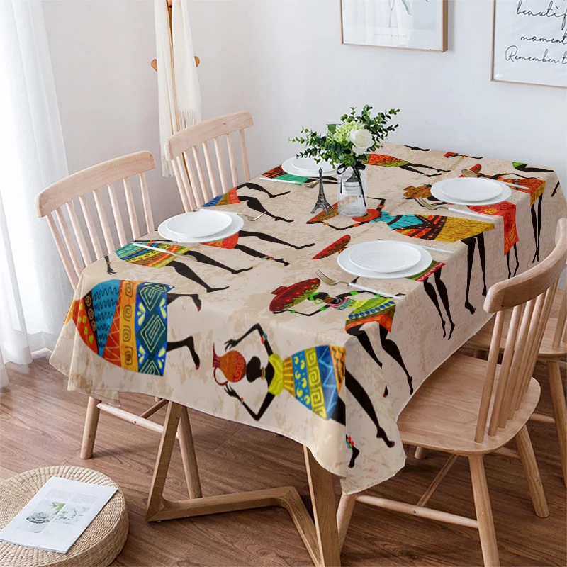 Ethnic African Women Table Cloth Waterproof Dining Tablecloth for Table Kitchen Decorative Coffee Cuisine Party Table Cover