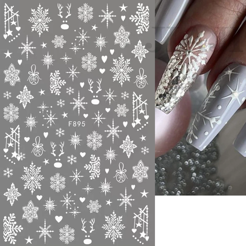 

Рождественская 3D наклейка для дизайна ногтей, снежинки, Санта-Клаус, лось, дерево, самоклеящаяся наклейка, разноцветный ноготь, искусство своими руками