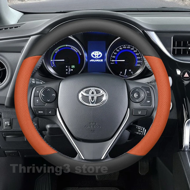 Фото Кожаный чехол на руль автомобиля для Toyota Auris Hybrid Touring Sport 2013-2018, аксессуары для руля Toyota Auris №2