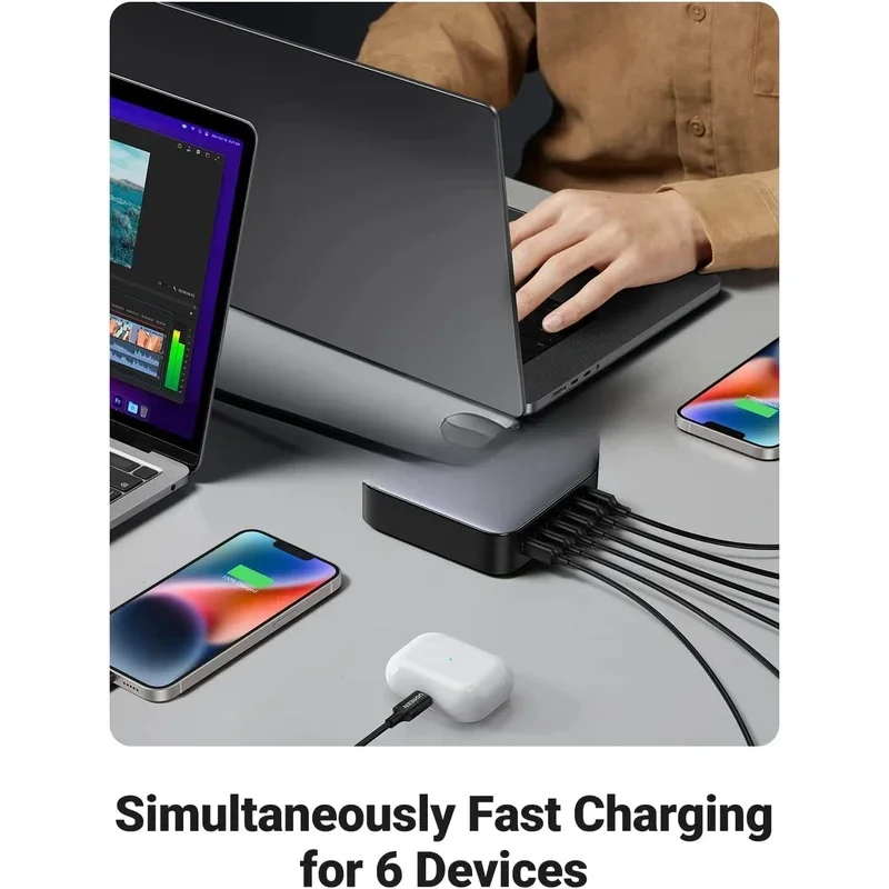 Адаптеры 100 Вт 200 C Настольный nexode 6 портов gan PD fastwith 3ft USB к зарядному кабелю