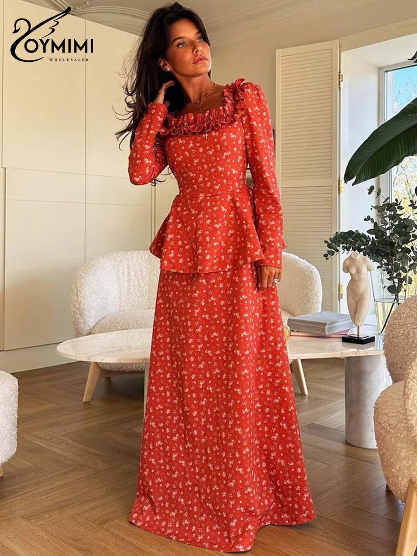 Oymimi Элегантный комплект из двух предметов с красным принтом для женщин модные