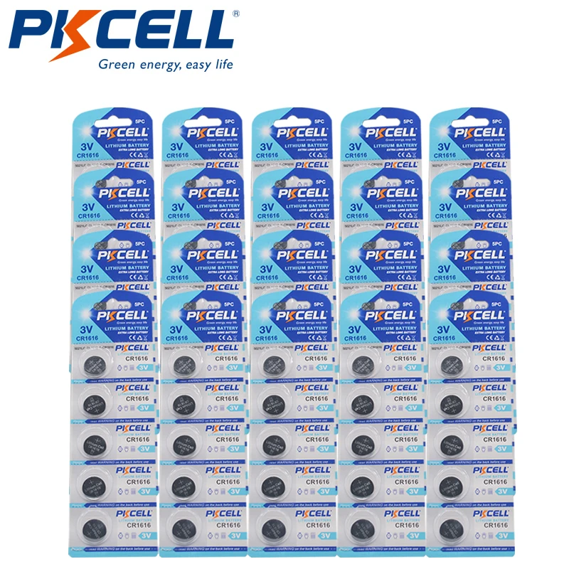 

100Pcs PKCELL Lithium CR1616 3V Coin Cell batteries DL1616 BR1616 KRC ERC