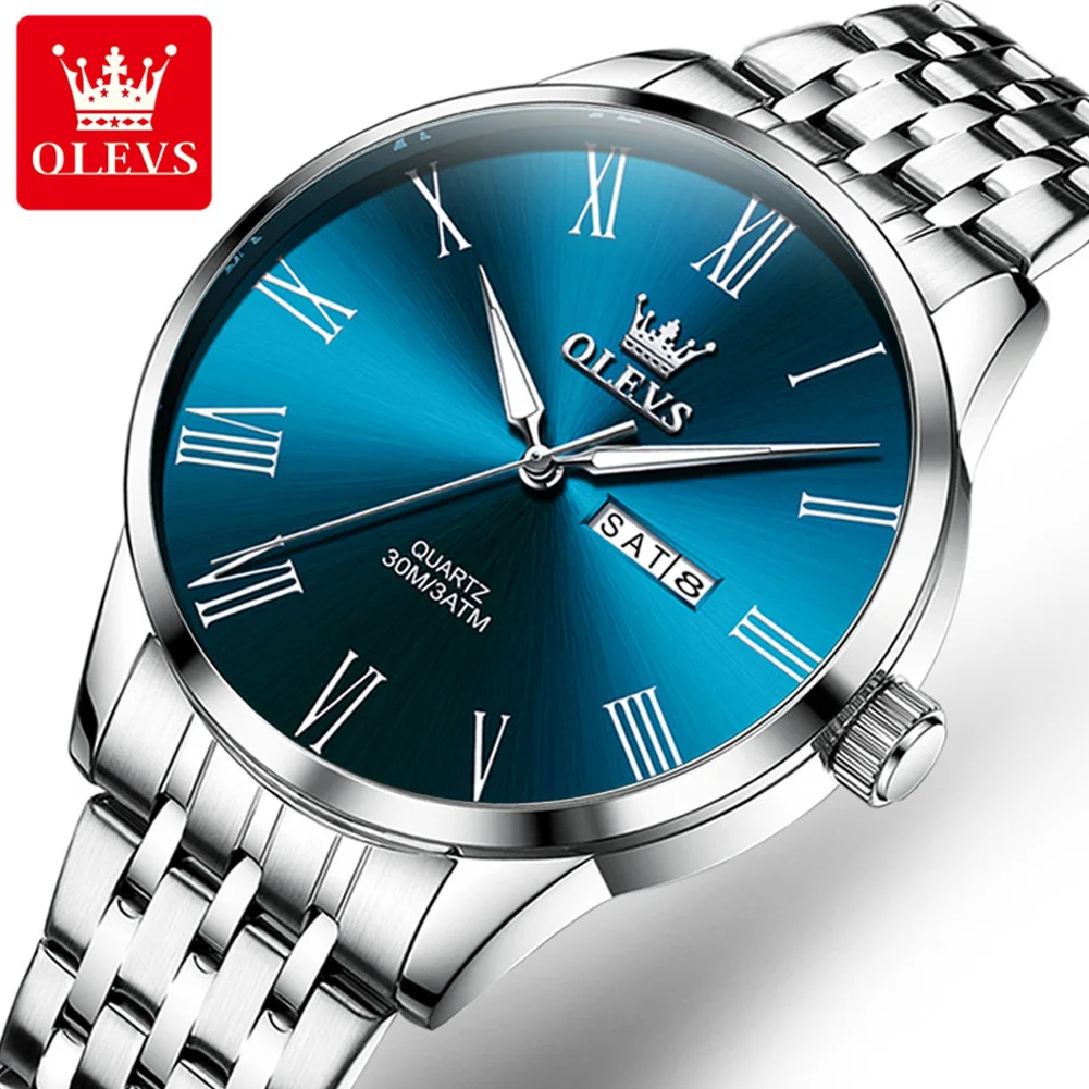 Мужские водонепроницаемые кварцевые часы из нержавеющей стали с отображением