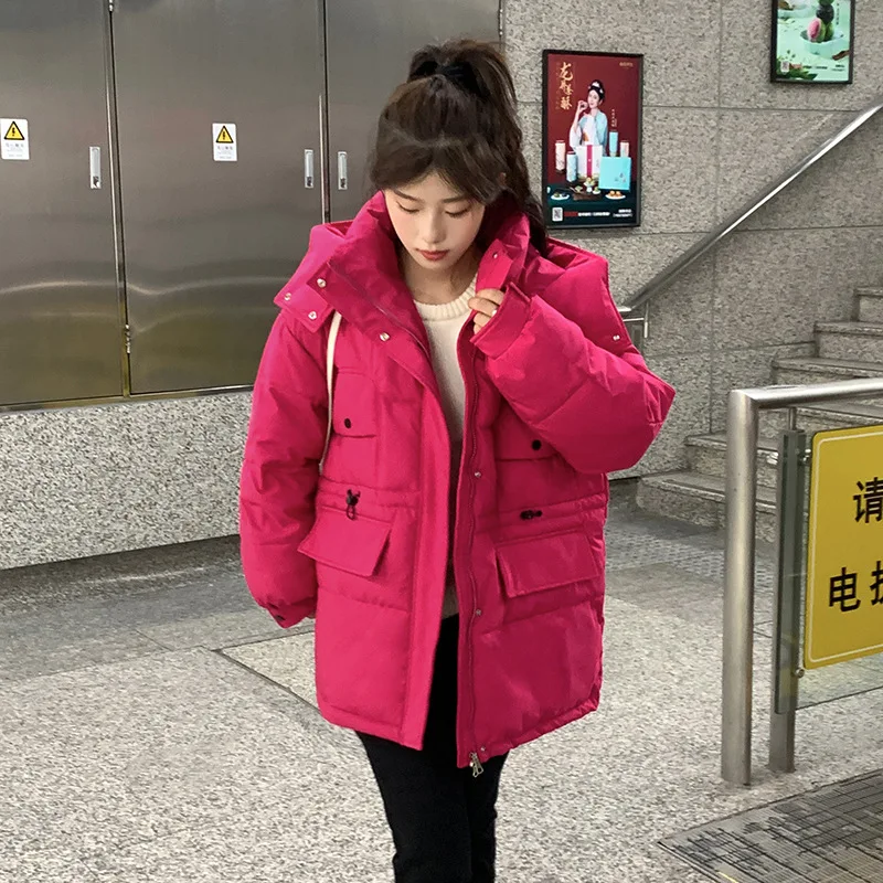 2022 Women Winter Autumn Jacket Cotton Padded Hooded Oversized Loose Female Thick Coat Short Solid Casual Women's Parkas Korean
